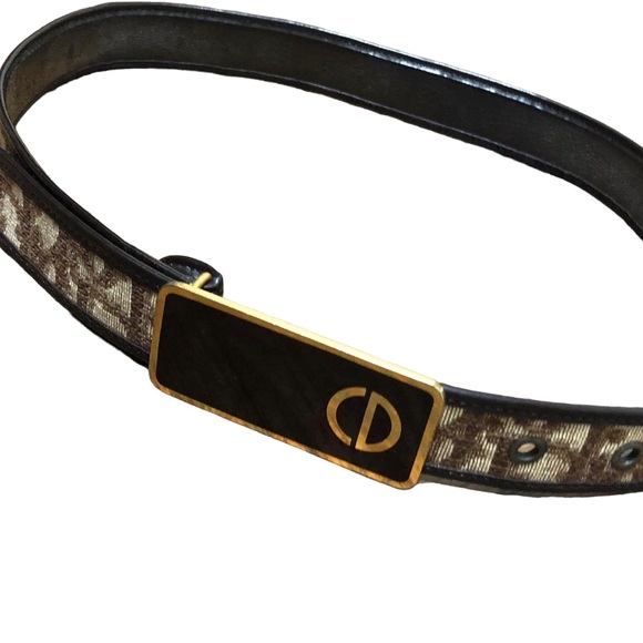 Dior Accessories - 💯AUTH DIOR VINTAGE OBLIQUE LOGO BELT Gold Enamel Brown womens Monogram 65 SMALL
